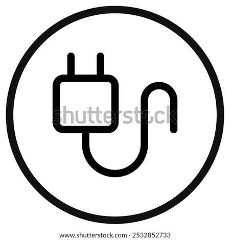 Editable vector charger cable icon. Black, line style, transparent white background. Part of a big icon set family. Perfect for web and app interfaces, presentations, infographics, etc