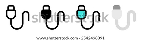 Editable vector usb cable icon. Black, line style, transparent white background. Part of a big icon set family. Perfect for web and app interfaces, presentations, infographics, etc