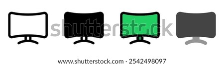 Editable vector blank curved monitor screen icon. Black, line style, transparent white background. Part of a big icon set family. Perfect for web and app interfaces, presentations, infographics, etc