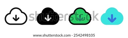 Editable vector cloud download icon. Black, line style, transparent white background. Part of a big icon set family. Perfect for web and app interfaces, presentations, infographics, etc