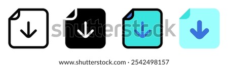 Editable vector download file icon. Black, line style, transparent white background. Part of a big icon set family. Perfect for web and app interfaces, presentations, infographics, etc