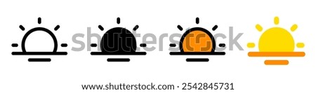 Editable vector sunrise icon. Black, line style, transparent white background. Part of a big icon set family. Perfect for web and app interfaces, presentations, infographics, etc