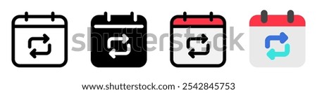 Editable vector repeat calendar event icon. Black, line style, transparent white background. Part of a big icon set family. Perfect for web and app interfaces, presentations, infographics, etc