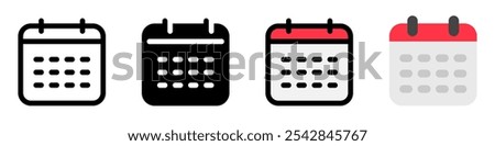 Editable vector calendar, date icon. Black, line style, transparent white background. Part of a big icon set family. Perfect for web and app interfaces, presentations, infographics, etc