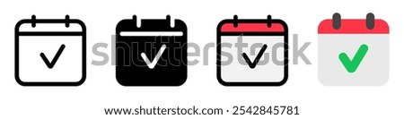 Editable vector check calendar event icon. Black, line style, transparent white background. Part of a big icon set family. Perfect for web and app interfaces, presentations, infographics, etc