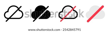 Editable vector no cloud connection icon. Black, line style, transparent white background. Part of a big icon set family. Perfect for web and app interfaces, presentations, infographics, etc