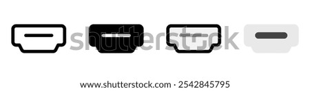 Editable vector hdmi cable port icon. Black, line style, transparent white background. Part of a big icon set family. Perfect for web and app interfaces, presentations, infographics, etc