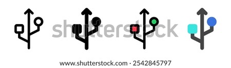 Editable vector usb connection icon. Black, line style, transparent white background. Part of a big icon set family. Perfect for web and app interfaces, presentations, infographics, etc