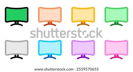 Editable vector blank curved monitor screen icon. Black, line style, transparent white background. Part of a big icon set family. Perfect for web and app interfaces, presentations, infographics, etc