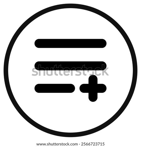 Editable vector add to playlist row icon. Black, transparent white background. Part of a big icon set family. Perfect for web and app interfaces, presentations, infographics, etc