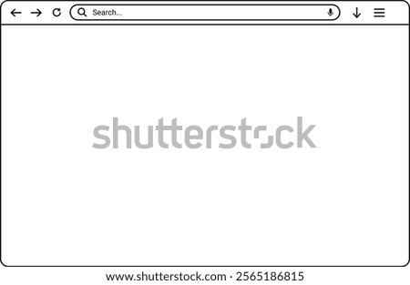 Browser mockup outline to showcase websites, featuring an empty internet page concept for desktop. Line-style isolated browser window for webpage user interface.