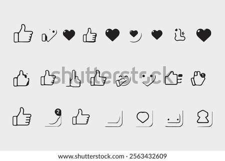 Icons like likes, hearts, message bubble, bookmarks. Silhouette, black, like icon, heart, speech bubble, pin buttons, reaction under the post. Vector icons
