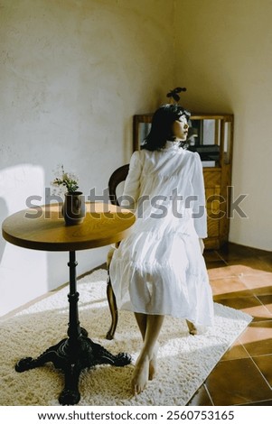 Image, Stock Photo Tender woman in room with plants