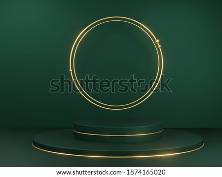3d render - Green podium minimal on Green color background, Display for cosmetic perfume fashion natural product, simple clean design, luxury minimalist mockup.