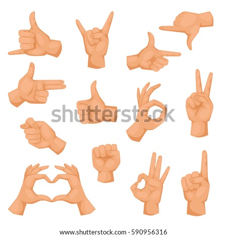 Woman hands fingers gestures deaf-mute signals human arm handle hold communication finger gestures direction fist touch vector illustration