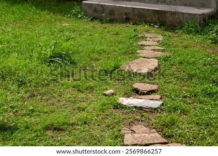 Similar – Image, Stock Photo Path through overgrown stone gate