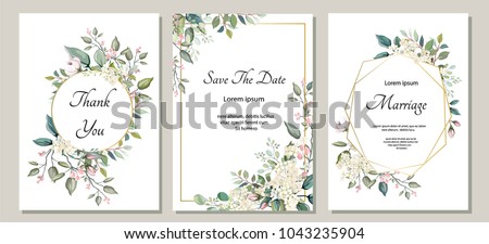 Set of card with flower, leaves. Wedding ornament concept. Floral poster, invite. Vector decorative greeting card or invitation design background