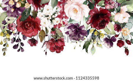  watercolor flowers. floral illustration, Leaf and buds. Botanic composition for wedding or greeting card. Border, branch of flowers - abstraction roses Foto d'archivio © 