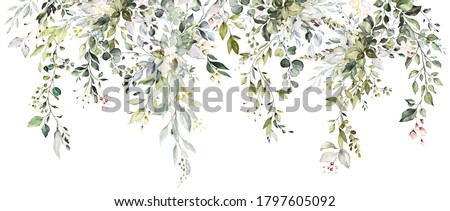  watercolor floral arrangements with leaves, herbs.  herbal illustration. Botanic composition for wedding, greeting card. 