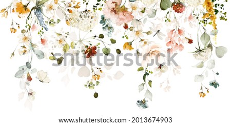 Set watercolor arrangements with garden roses. collection pink, yellow flowers, leaves, branches. Botanic   