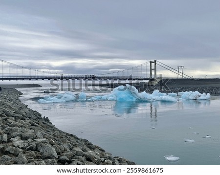 Similar – Image, Stock Photo Glacier Lagoon with icebergs from above. Aerial View. Cracked Ice from drone view. Background texture concept.