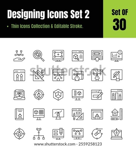 Designing line Icons Collection 2 Set Of 30. Regular Icons Pack. Vector illustration eps 8