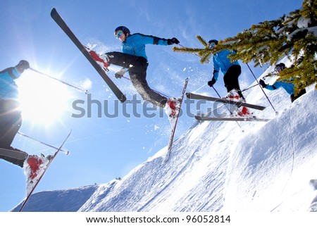skier in a jump in backlight