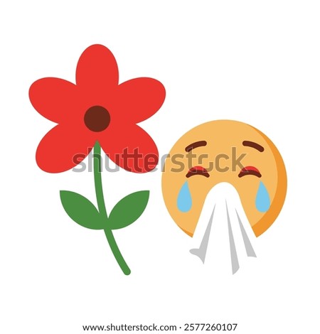 Vector icon: Allergy symbol with a flower and sneezing face on a white background