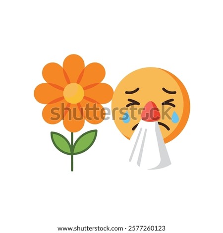 Vector icon: Allergy symbol with a flower and sneezing face on a white background