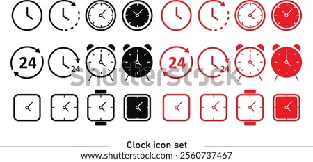 Time and clock icons set, stopwatch, timer, , time management concept, fast stopwatch line icon, watch icon, black clock sign collection, speed clock symbol - vector