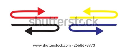 Colorful Abstract turn Arrows Set blue red yellow white icon. Right left turn styles of colors.EPS7