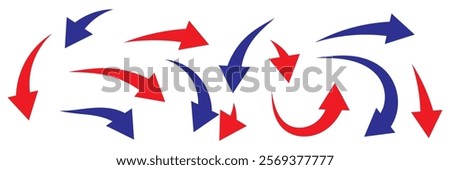 Set of curved colorful isolated arrows on white background. Vector paper illustration.EPS8