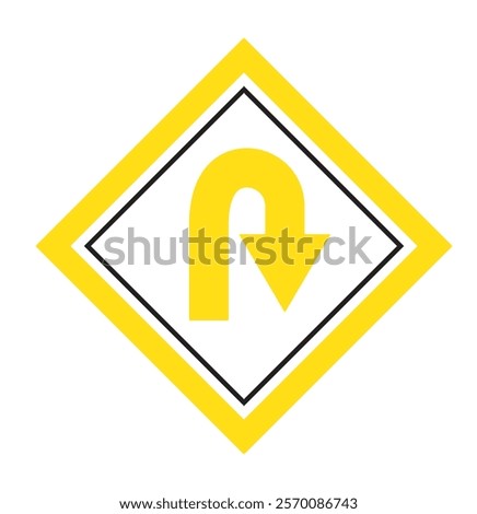 Go U Turn, right turn, left turn traffic road sign icon vector design. Black,Yellow,Blue,Red,White color U Turn Variety.