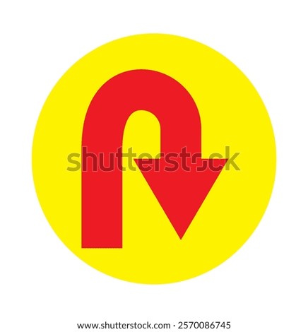 Go U Turn, right turn, left turn traffic road sign icon vector design. Black,Yellow,Blue,Red,White color U Turn Variety.