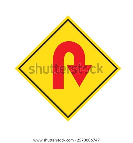 Go U Turn, right turn, left turn traffic road sign icon vector design. Black,Yellow,Blue,Red,White color U Turn Variety.