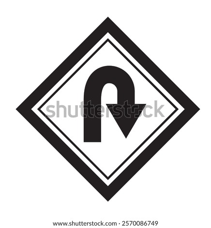 Go U Turn, right turn, left turn traffic road sign icon vector design. Black,Yellow,Blue,Red,White color U Turn Variety.