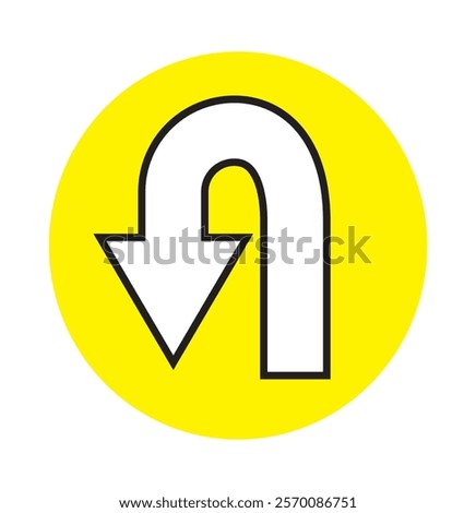 Go U Turn, right turn, left turn traffic road sign icon vector design. Black,Yellow,Blue,Red,White color U Turn Variety.