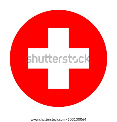 Medical cross in a red circle.