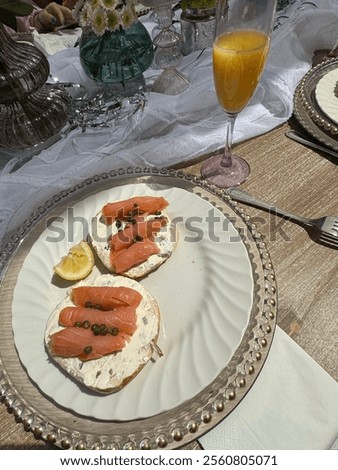 Similar – Image, Stock Photo Delicious salmon bagel on plate in kitchen