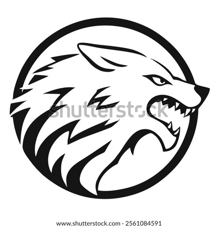 This negative space logo design features the striking silhouette of an angry wolf, crafted with clean lines and sharp details to convey power, aggression, and strength