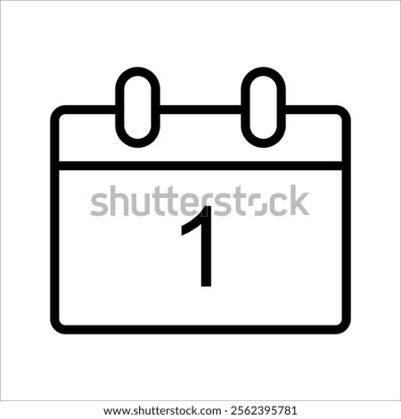 Countdown daily page calendar icon - 1 day left. Vector number day to go. Agenda app, business deadline, date. Reminder, schedule simple pictogram.