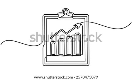 Continuous line drawing of clipboard with Growth graph. Growth graph icon business, bar chart, single line art, Improvement Continuous Line Icon ,vector illustration