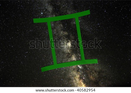 A 3d render of the zodiac sign Gemini with a background photo of the milky way that I took