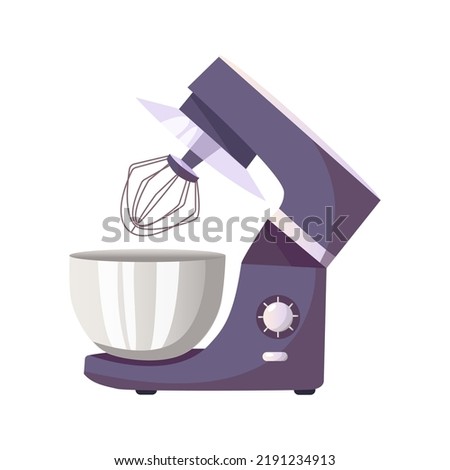 Stand Food Mixer, Kitchen Mixer, Making Mixer, Food Processor,Kitchen Gadget. Cartoon flat vector illustration Background.Stand electric kitchen mixer.Cooking mix smoothie blender bakery