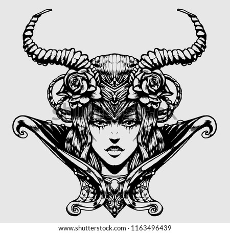 Beautiful woman with horns on her head