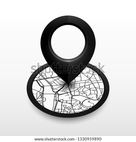 Isometric location pin with city map in radius. icon design blackcolor on white background.vector illustration