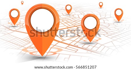 GPS.navigator pin orange color mock up with map on white background. vector illustration
