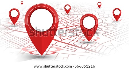 GPS.navigator pin red color mock up with map on white background. vector illustration