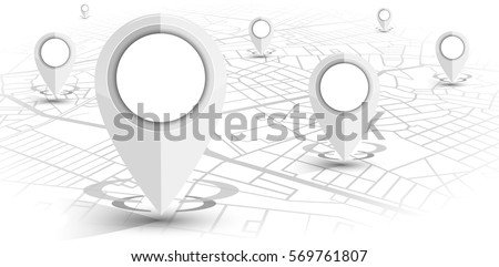 GPS.navigator pin white color mock up with map on white background. vector illustration