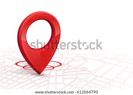 Gps icon 3D red color  dropping on street map in whitebackground.vector illustration